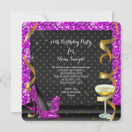 Invitation Célébrer rose violet Parties scintillant noire fêt (Dos)