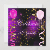 Invitation Célébrez 50 50e anniversaire Pink Purple Stars (Devant)