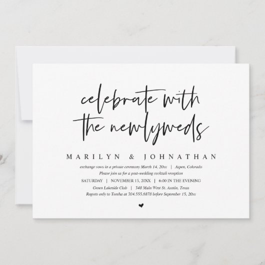 Invitation Célébrez avec les jeunes mariés, Mariage en Elopem (Devant)