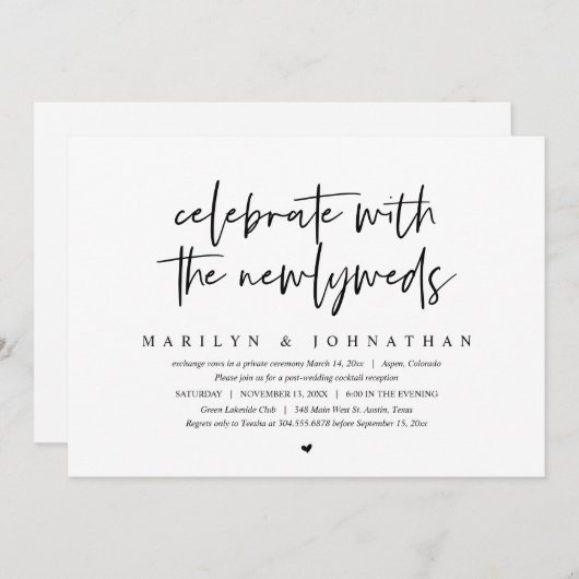 Invitation Célébrez avec les jeunes mariés, Mariage en fuite (Devant / Derrière)