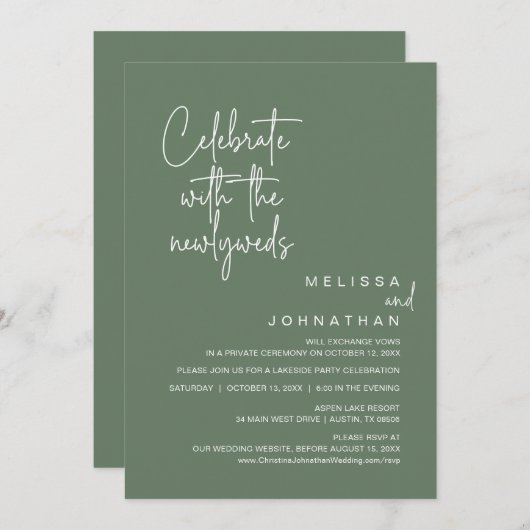 Invitation Célébrez Avec Les Nouveaux Mariés, Mariage Elopeme (Devant / Derrière)