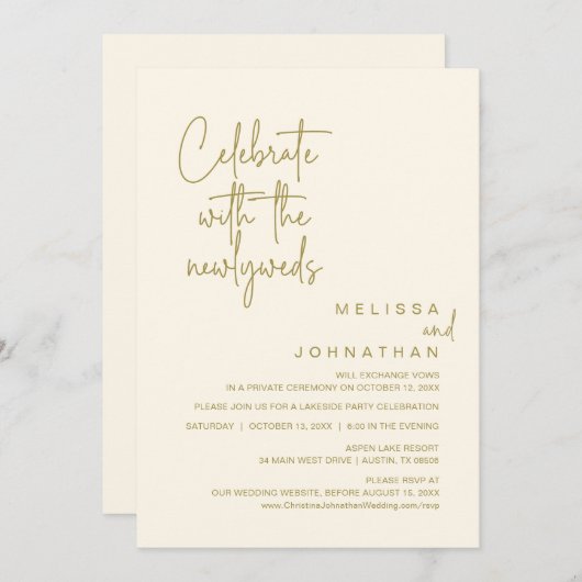 Invitation Célébrez Avec Les Nouveaux Mariés, Mariage Elopeme (Devant / Derrière)