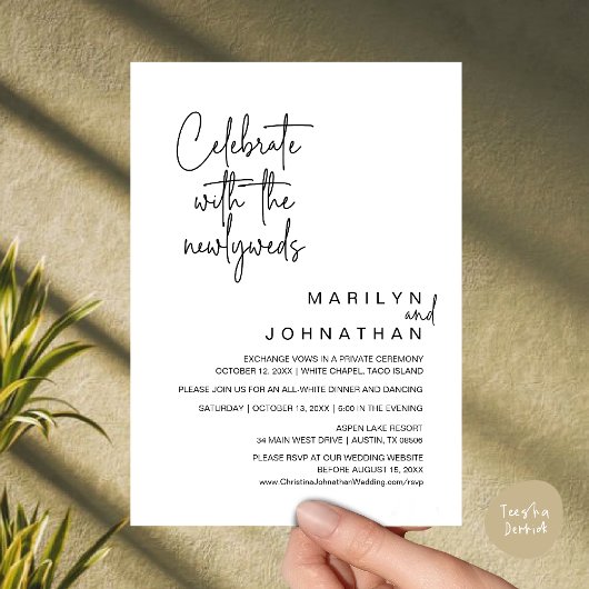 Invitation Célébrez Avec Les Nouveaux Mariés, Mariage Elopeme