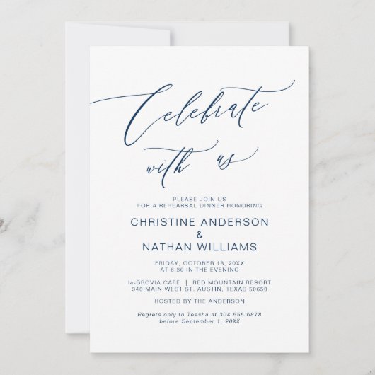 Invitation Célébrez avec nous, Bleu de la Marine, Dîner de ré (Devant)