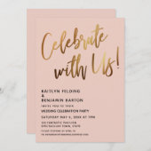 Invitation Célébrez avec nous ! Blush minimal écriture dorée (Devant / Derrière)