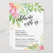 Invitation Célébrez avec nous Calligraphie Aquarelle Fleurs (Devant / Derrière)