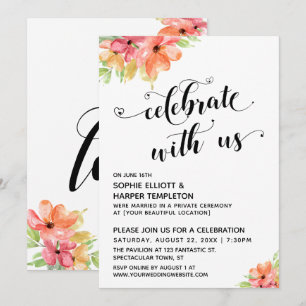 Invitation Célébrez avec Nous Cœurs Écrit Florales Rose Blush