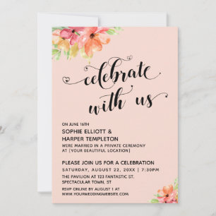 Invitation Célébrez avec Nous Cœurs Écrit Florales Rose Pâle