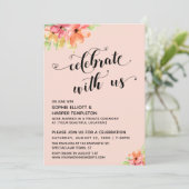 Invitation Célébrez avec Nous Coeurs Écrits Florales Rose Pâl (Debout devant)