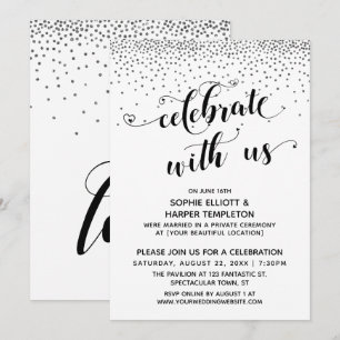 Invitation Célébrez avec Nous Cœurs Écriture Confettis Argent