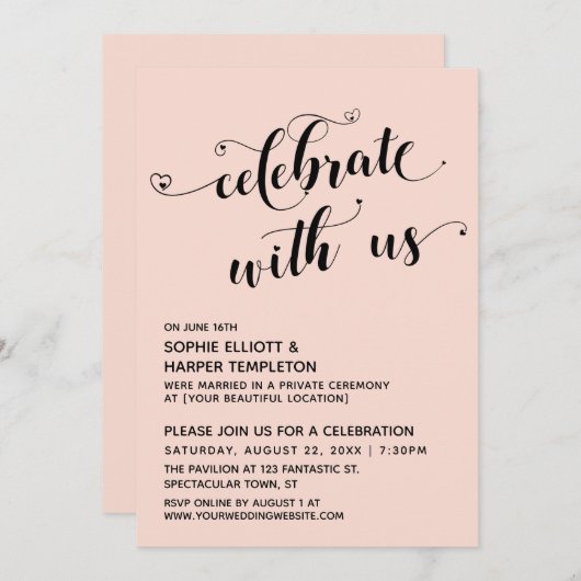 Invitation Célébrez avec nous Coeurs rose vif Réception uniqu (Devant / Derrière)