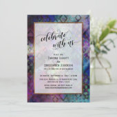 Invitation Célébrez avec nous des bordures dorées abstraites (Debout devant)