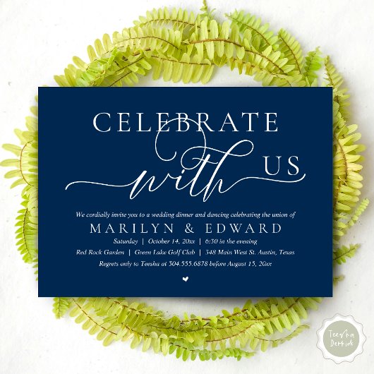 Invitation Célébrez avec nous, Dîner de Mariage Intime