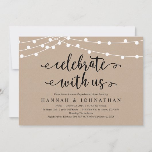 Invitation Célébrez avec nous, Dîner de répétition rustique (Devant)