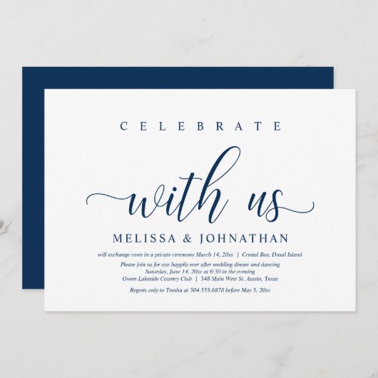 Invitation Célébrez avec nous, Dîner Mariage Elopement (Devant / Derrière)