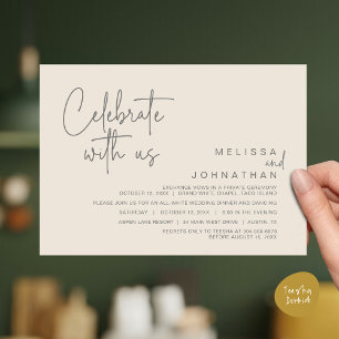 Invitation Célébrez avec nous, Dîner Mariage moderne Elopemen
