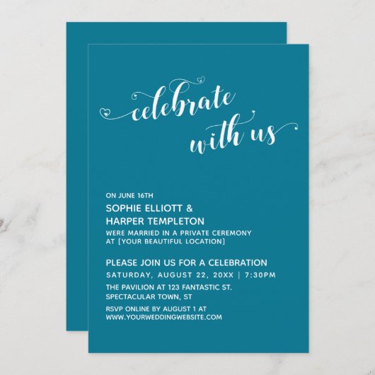 Invitation Célébrez avec Nous Écriture de coeurs Réception sa (Devant / Derrière)