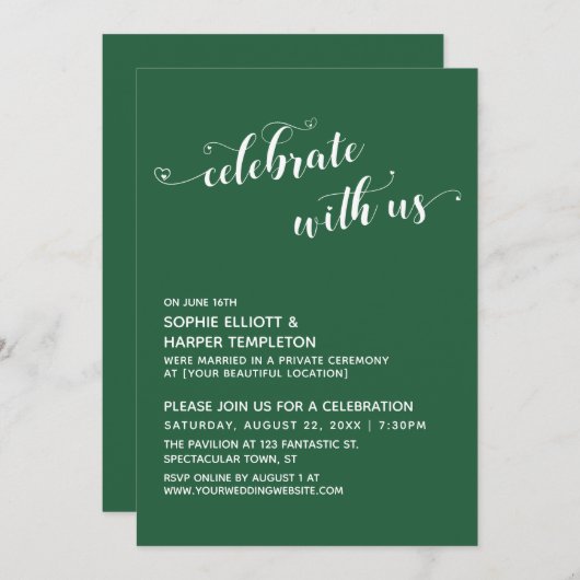 Invitation Célébrez avec Nous Écriture de coeurs Réception ve (Devant / Derrière)