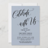 Invitation Célébrez avec Nous Écriture Élaborée Bleu Poussiér (Devant)