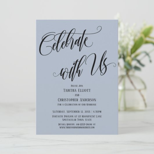 Invitation Célébrez avec Nous Écriture Élaborée Bleu Poussiér (Debout devant)