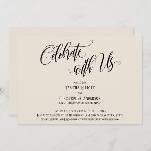Invitation Célébrez avec Nous Écriture Élaborée de Crème (Devant / Derrière)