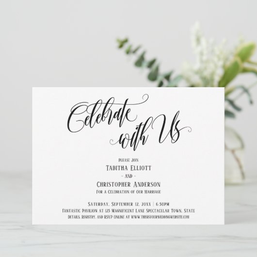 Invitation Célébrez avec nous Écriture Élaborée Noir & Blanc (Debout devant)