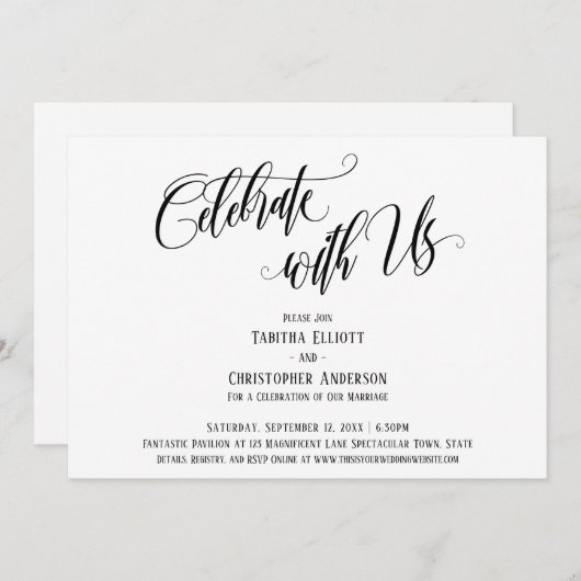 Invitation Célébrez avec nous Écriture Élaborée Noir & Blanc (Devant / Derrière)
