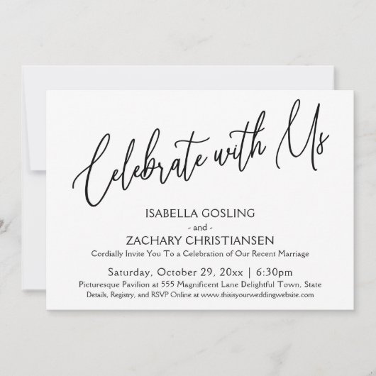 Invitation Célébrez avec nous Écriture élégante Party B&W (Devant)