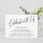 Invitation Célébrez avec nous Écriture élégante Party B&W (Debout devant)