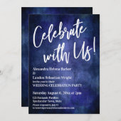 Invitation Célébrez Avec Nous ! Écriture Manuscrite Bleu Fonc (Devant / Derrière)