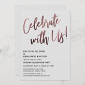 Invitation Célébrez avec nous ! Écriture manuscrite gris or r (Devant / Derrière)