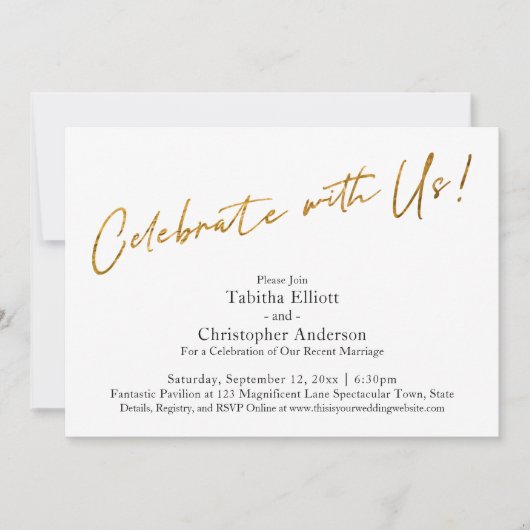 Invitation Célébrez avec Nous Écriture Manuscrite Or Réceptio (Devant)