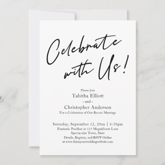 Invitation Célébrez avec Nous Écriture Simple Noir & Blanc (Devant)