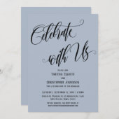 Invitation Célébrez avec nous Élaboré Script Bleu Poussiéreux (Devant / Derrière)