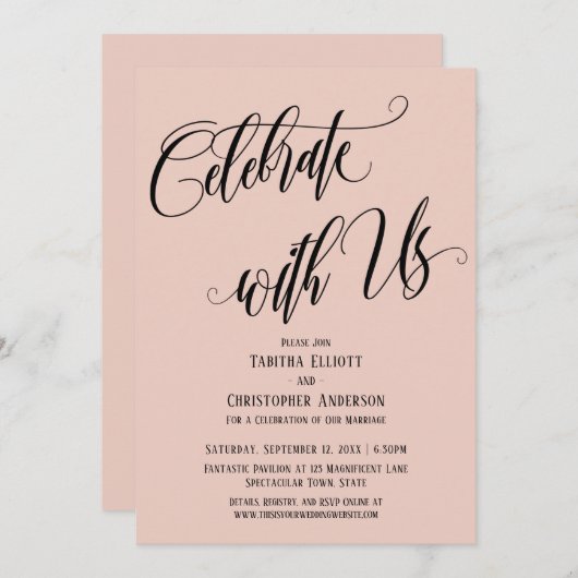 Invitation Célébrez avec nous Elaborer Script Blush Pink (Devant / Derrière)