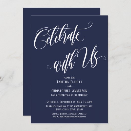 Invitation Célébrez avec nous Elaborer Script Navy Blue (Devant / Derrière)