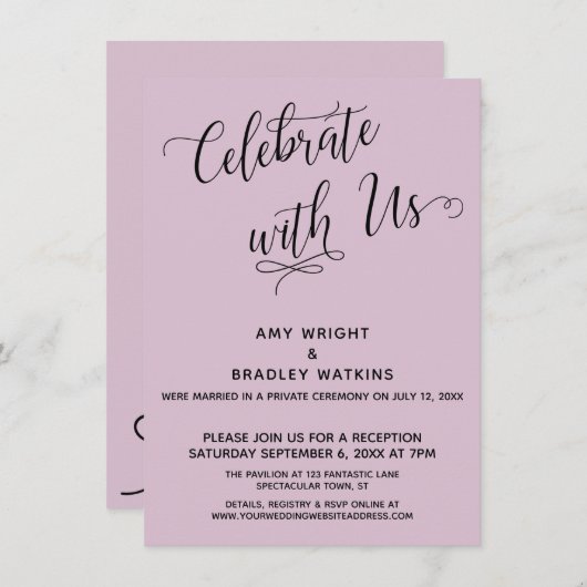 Invitation Célébrez avec nous Elegant Light Mauve Réception (Devant / Derrière)