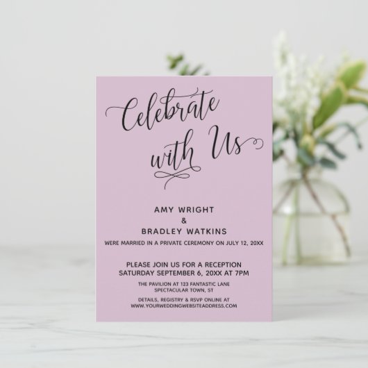 Invitation Célébrez avec nous Elegant Light Mauve Réception (Debout devant)