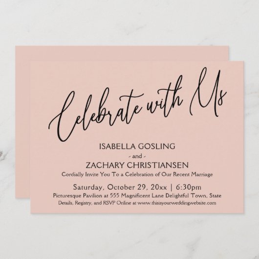 Invitation Célébrez avec nous Élégante écriture manuscrite ro (Devant / Derrière)