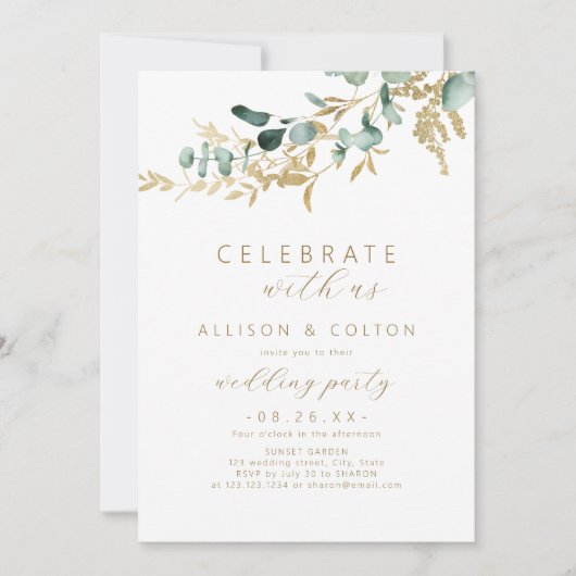 Invitation Célébrez avec nous! eucalyptus rustique boho vert (Devant)