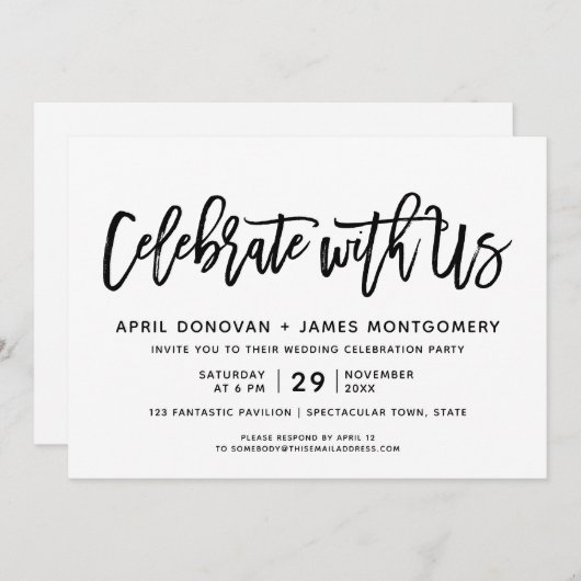Invitation Célébrez avec nous Mariage de typographie de pince (Devant / Derrière)
