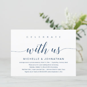 Invitation Célébrez avec nous, Mariage en fuite, Bleu marine