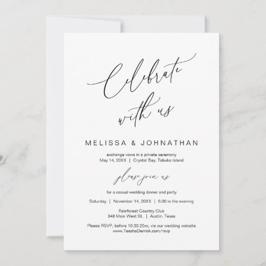 Invitation Célébrez avec nous, Mariage en fuite moderne (Devant)