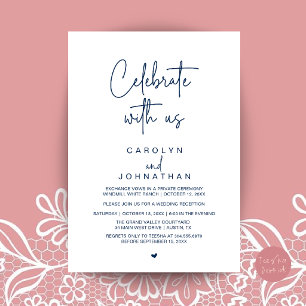 Invitation Célébrez avec nous, Mariage Intime Bleu Marine