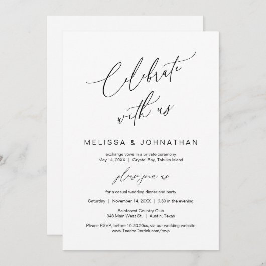 Invitation Célébrez avec nous, Mariage Intime Moderne (Devant / Derrière)