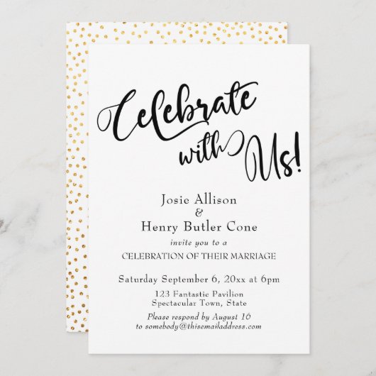 Invitation Célébrez avec nous Mariage Réception Gold Confetti (Devant / Derrière)