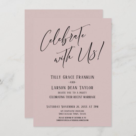 Invitation Célébrez avec nous ! Mariage Rose Poussiéreuse Mod (Devant / Derrière)