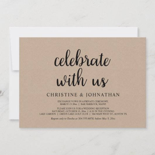 Invitation Célébrez avec nous, Mariage Rustique Fuite de la M (Devant)