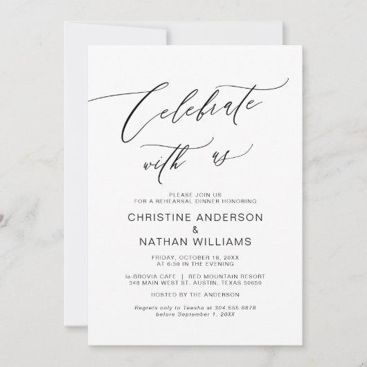 Invitation Célébrez avec nous, Noir, Dîner de répétition Mari (Devant)