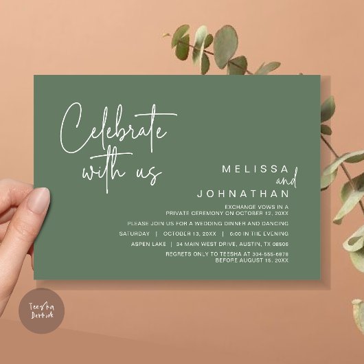 Invitation Célébrez avec nous, Post Mariage Elopement Party